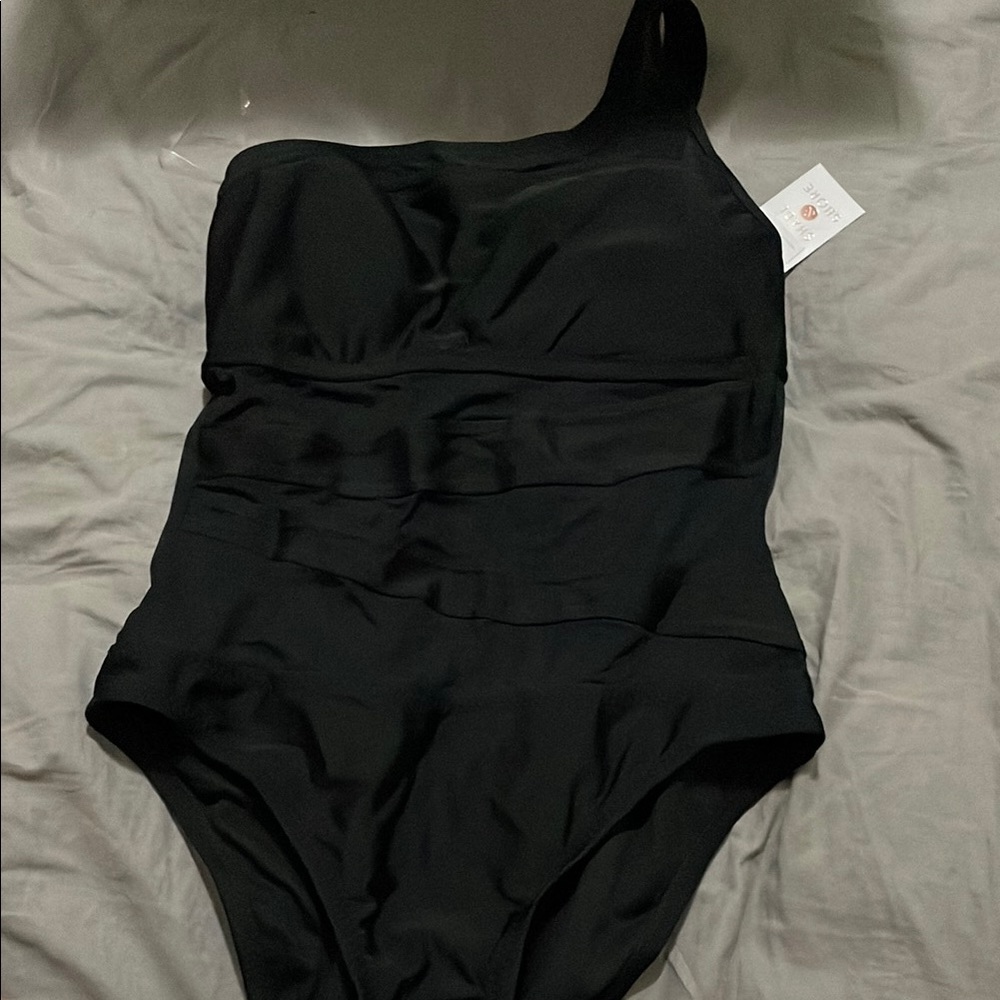 Shade & Shore Black One Shoulder One Piece Swimsuit